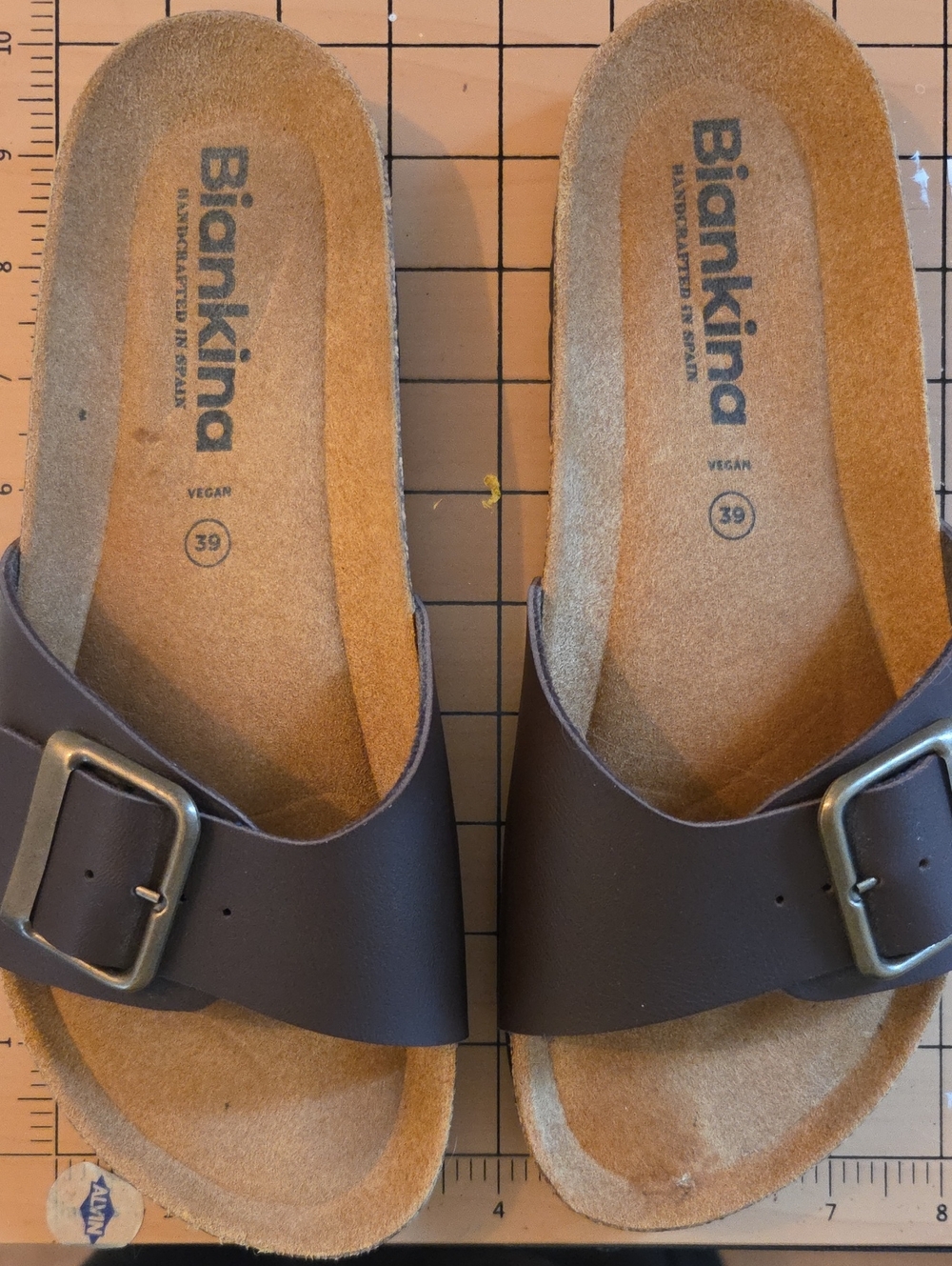 Women's Brown Vegan Buckle Slide Sandals